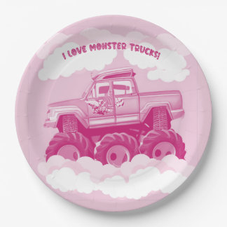 Prato De Papel Pink Version I Love Monster Trucks Image