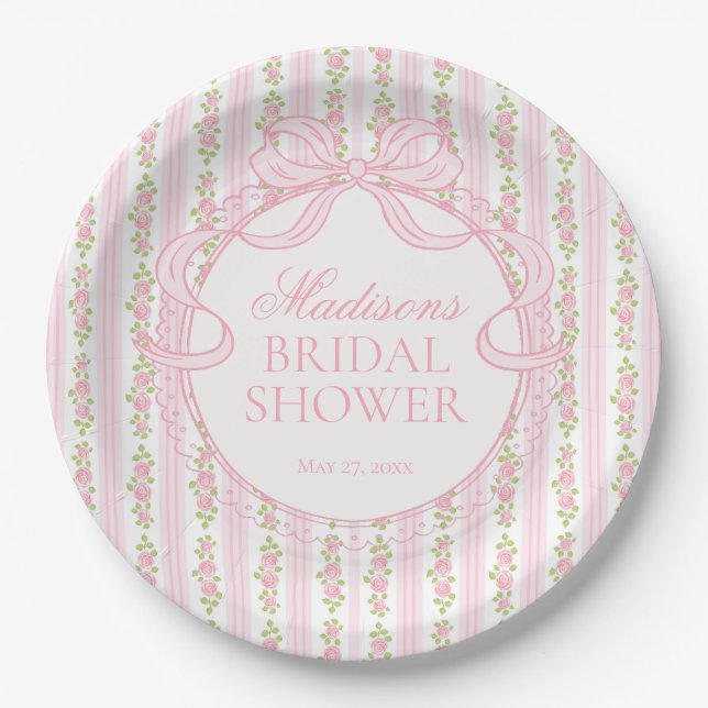 Prato De Papel Pink Vintage Fancy Floral Bridal Shower (Frente)