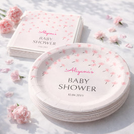 Prato De Papel Pink Watercolor Floral Minimal Baby Shower