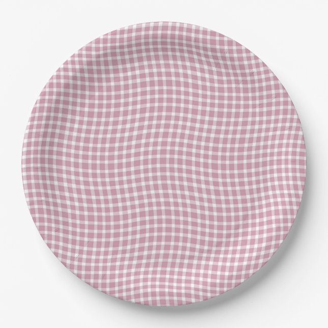 Prato De Papel Pink White Plaid Checker Seamless Pattern (Frente)