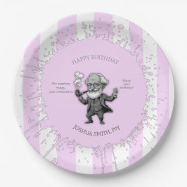 Prato De Papel Pink White Vertical Stripe Freud Cartoon Center