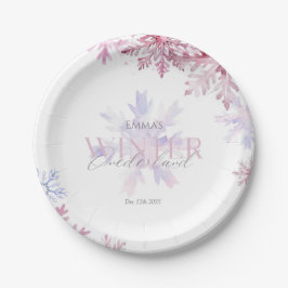 Prato De Papel Pink Winter Wonderland Snowflake First Birthday