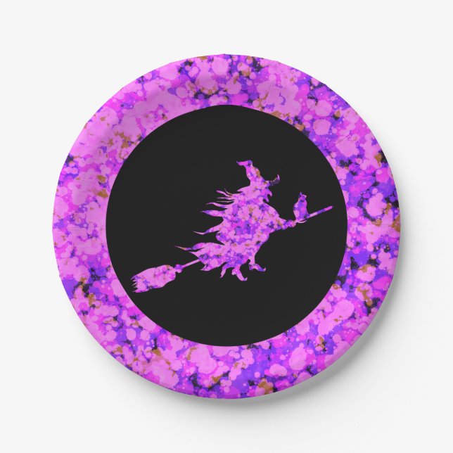 Prato De Papel Pink Witch Splattered Paint  (Frente)
