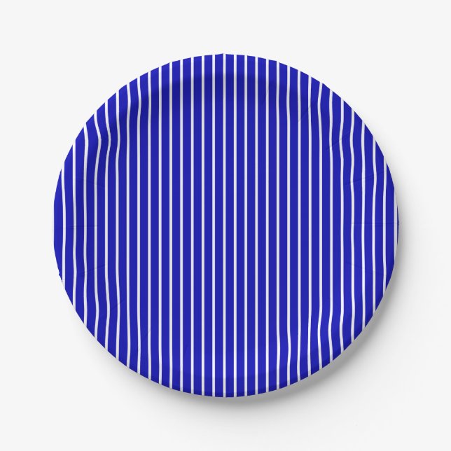 Prato De Papel Pinstripe branca azul (Frente)