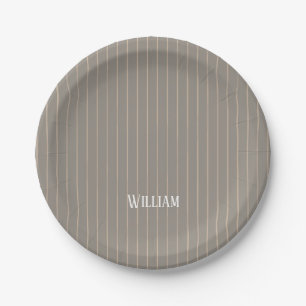 Prato De Papel Pinstripes bege personalizado