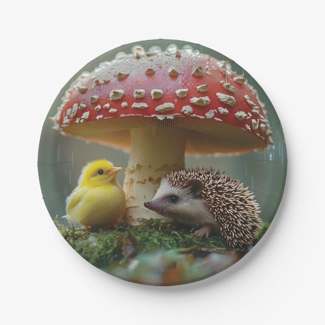 Prato De Papel Pintinho bonito e porco escondido debaixo de um ba (Frente)