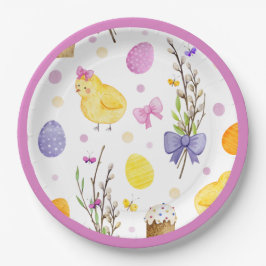 Prato De Papel Pintinho de Páscoas e Ovos, em forma de grão