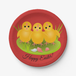 Prato De Papel pintinhos amarelos felzs pascoa de grama verde