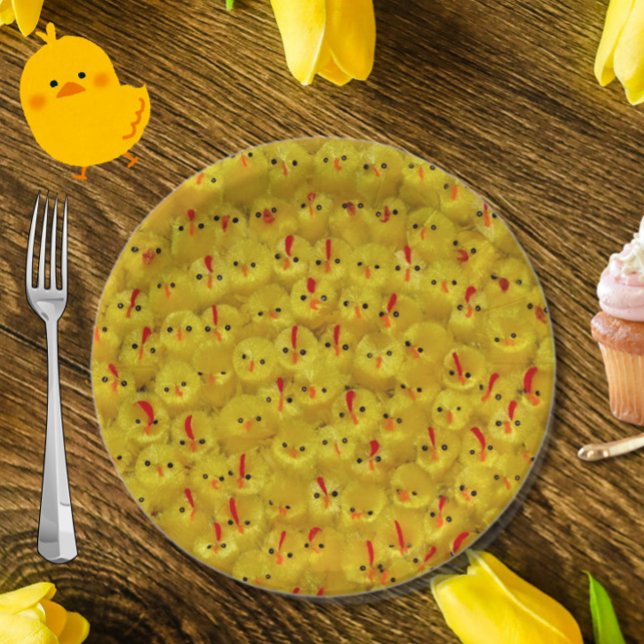 Prato De Papel Pintinhos de Páscoa Amarelo-Cute Placa de Papel Pa (Fun yellow chick pattern paper plates, great for Easter or spring entertaining!)