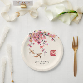 Prato De Papel Pintor chinês flores aves casamento
