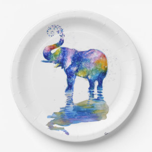 Prato De Papel Pintura aquosa de elefante feliz