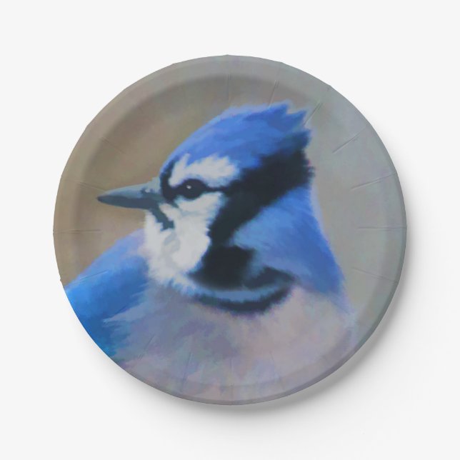 Prato De Papel Pintura Blue Jay - Arte Original para Pássaros (Frente)
