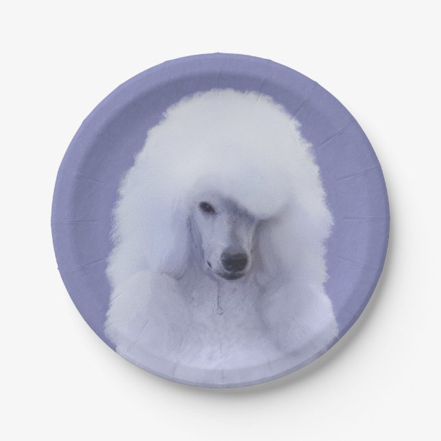 Prato De Papel Pintura Branca de Poodle Padrão - Arte Cão Origina (Frente)
