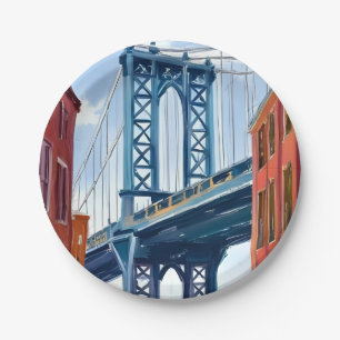 Prato De Papel Pintura da Ponte de Manhattan Nova York