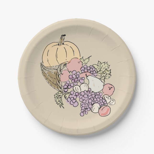 Prato De Papel Pintura de Ação de Graças da Colheita de Outono (Frente)