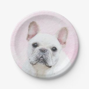 Prato De Papel Pintura de Bulldog Francês (Creme/Branco) - Arte 