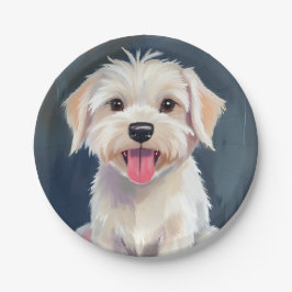 Prato De Papel Pintura de Cachorro Branco de Filhote Maltês