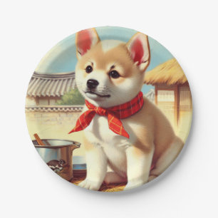 Prato De Papel Pintura de Cachorro Coreano Bonito Jindo