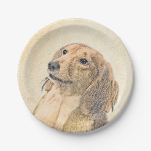 Prato De Papel Pintura de Dachshund (Longhaired) - Arte de Cão Or