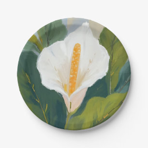 Prato De Papel Pintura de Flor de Lírio da Paz Aquarela Floral
