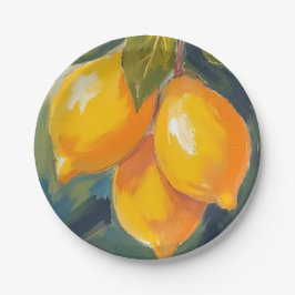 Prato De Papel Pintura de Frutas em Aquarela de Árvore de Limão