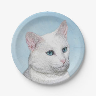 Prato De Papel Pintura de Gatos Brancos - Arte de Gato Original B