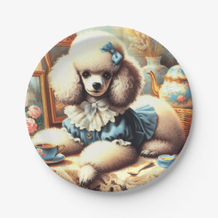 Prato De Papel Pintura de Poodle em Cute Vintage