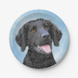 Prato De Papel Pintura De Retriever Revestida Curly - Arte De Cão