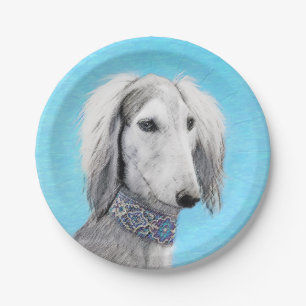 Prato De Papel Pintura de Saluki (Prata) - Arte de Cachorro Origi