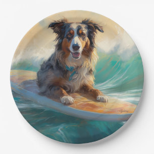 Prato De Papel Pintura de Surf na Praia do Australian Shepherd