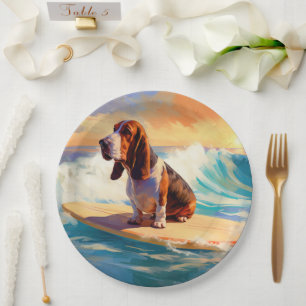 Prato De Papel Pintura de Surf na Praia do Basset Hound