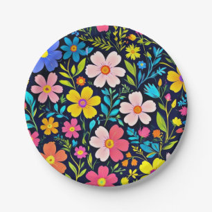 Prato De Papel Pintura Digital Floral Padrão de Flores