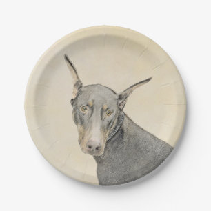 Prato De Papel Pintura Doberman Pinscher - Arte Original para Cac