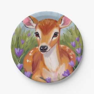 Prato De Papel Pintura em Aquarela de Animal Filhote de Veado