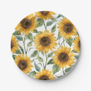 Prato De Papel Pintura em Aquarela de Girassóis Florais Amarelos