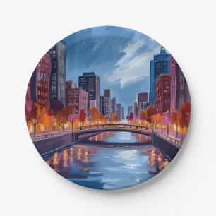 Prato De Papel Pintura em Aquarela de Noites de Cidade