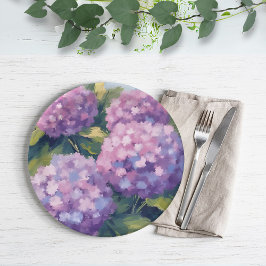 Prato De Papel Pintura em Aquarela Floral Hortênsias Roxas