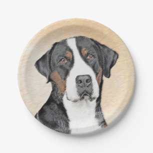 Prato De Papel Pintura em Cachorro na Grande Montanha Suíça - A