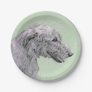 Prato De Papel Pintura em Wolfhound Irlandês - Arte em Cachorro O