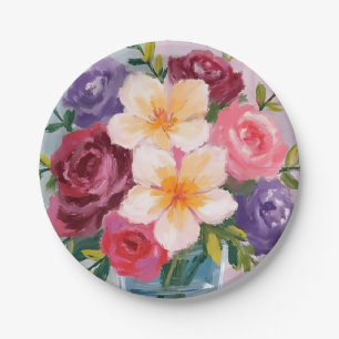 Prato De Papel Pintura Floral Aquarela de Buquê de Flores