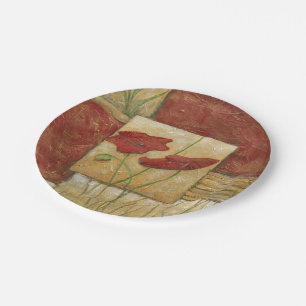 Prato De Papel Pintura Floral com Traços Visíveis do Pincel