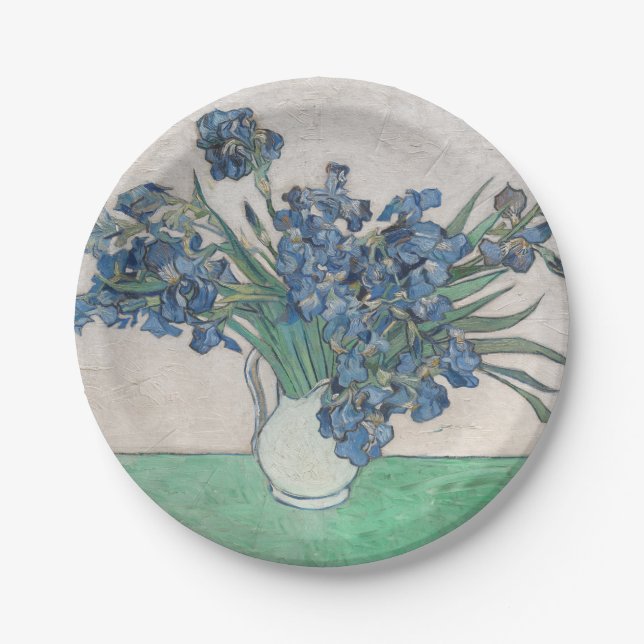 Prato De Papel Pintura Impressionista Vaso de Íris de Van Gogh (Frente)
