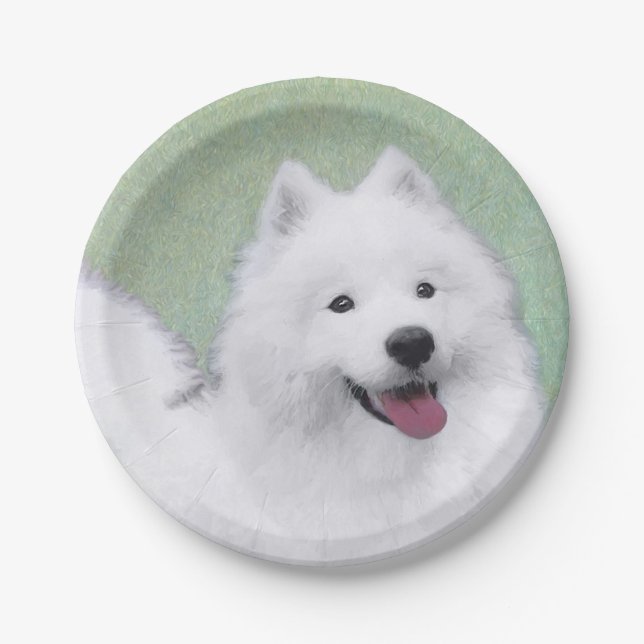 Prato De Papel Pintura Samoyed - Arte Cachorra Original (Frente)
