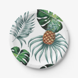 Prato De Papel Pintura tropical do abacaxi da aguarela no branco