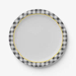 Prato De Papel Piquenique de Verão Gingham Amarelo Negro