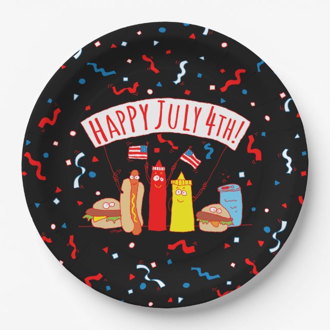 Prato De Papel Piquenique Feliz 4 de Julho (Frente)