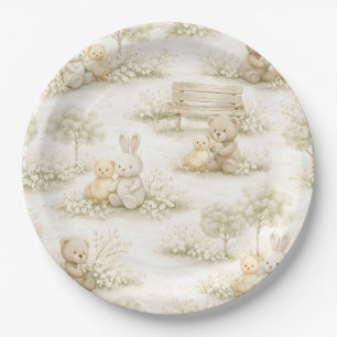 Prato De Papel Piquenique Floral de Jardim do Urso Coelho Neutro
