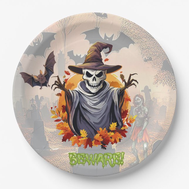 Prato De Papel Pirâmide de Abóbora de Halloween (Frente)