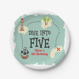 Prato De Papel Pirata Mergulha no Aniversário de Cinco 5