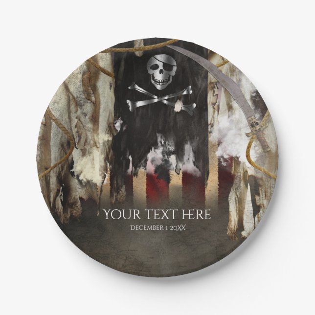 Prato De Papel Pirata Theme Birthday ou Bachelor Party (Frente)